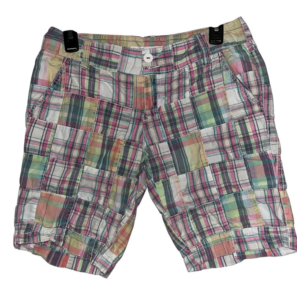 Aeropostale Plaid Patchwork Shorts 5/6 Womens Multicolor Cotton Summer Casual